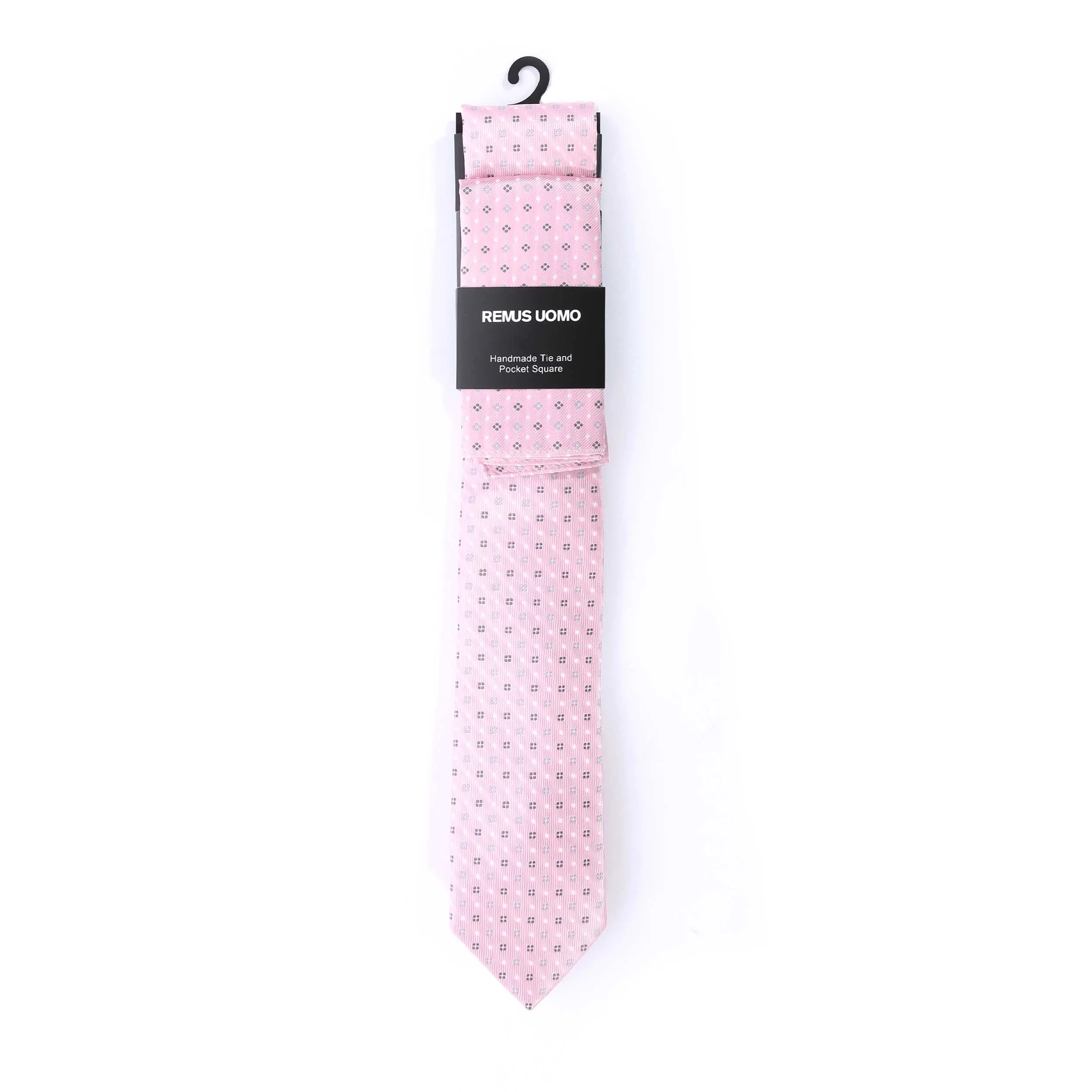 Remus Uomo Dot Tie & Hank Set in Pink