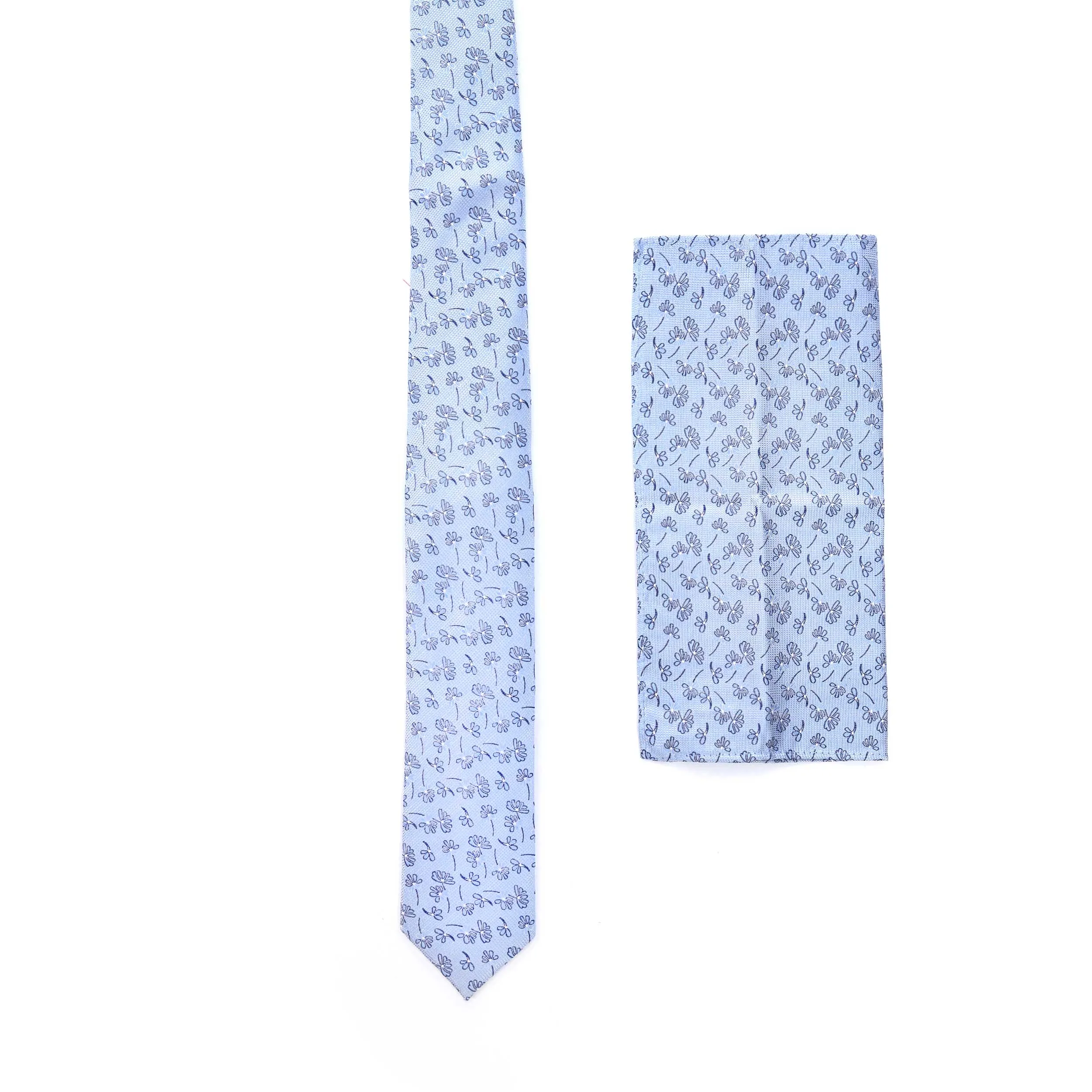 Remus Uomo Floral Tie & Hank Set in Sky Blue