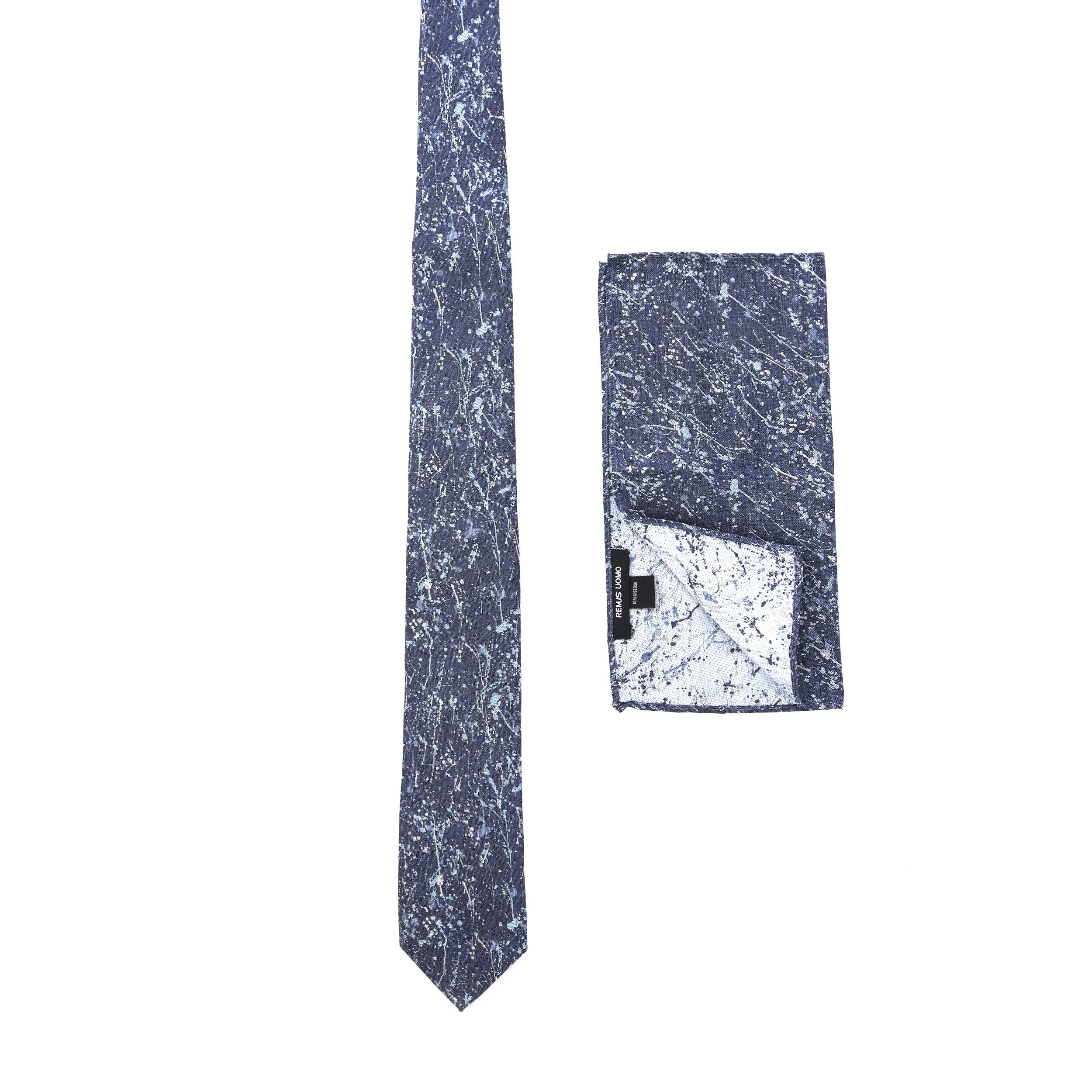 Remus Uomo Splatter Tie & Hank Set in Navy