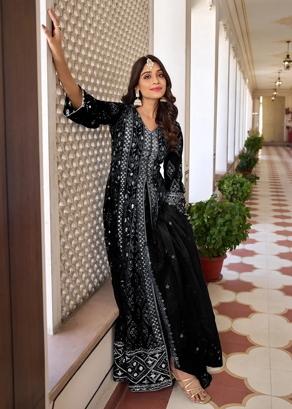 Slit Style Black Embroidered Wedding Festive Anarkali Suit