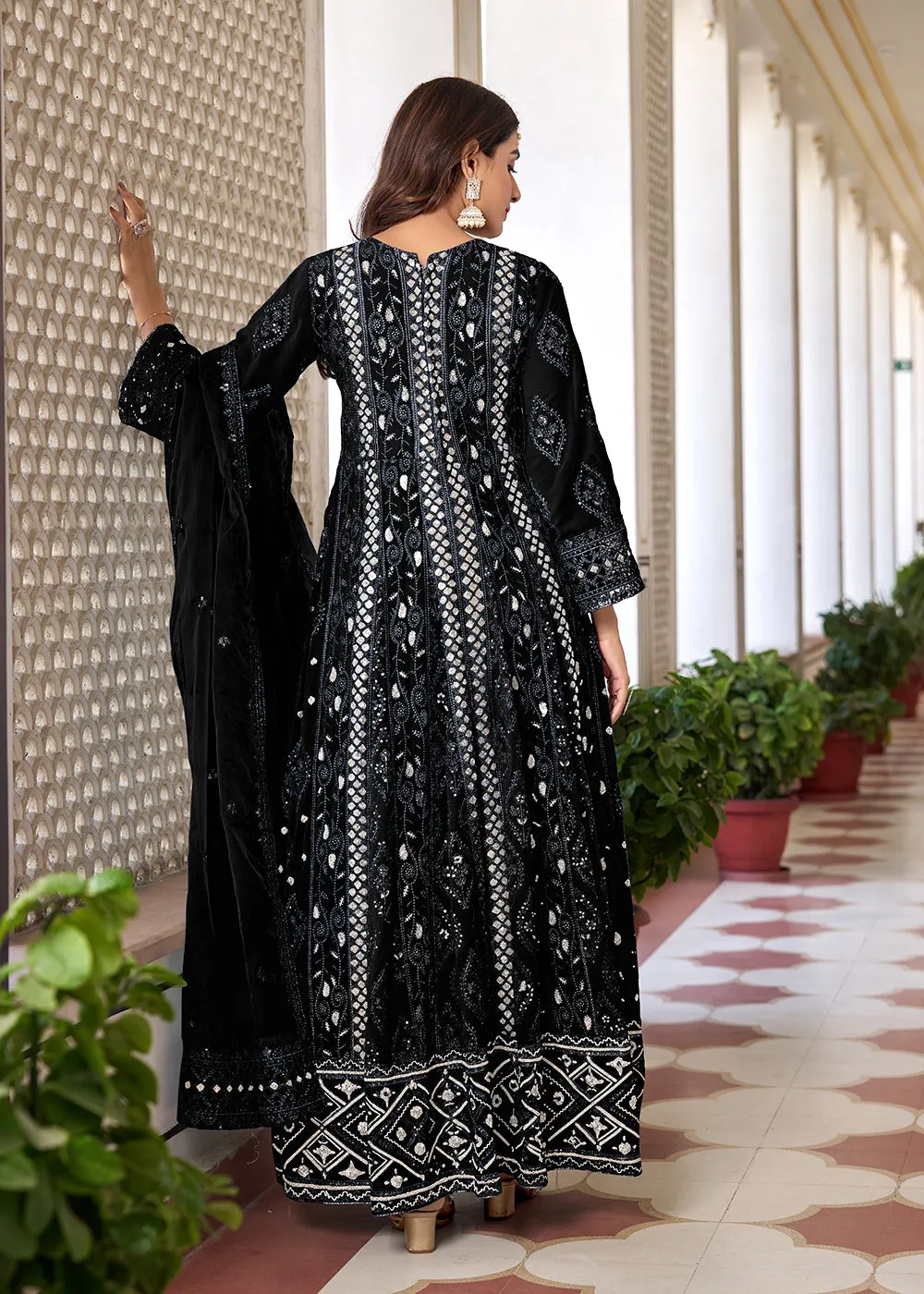 Slit Style Black Embroidered Wedding Festive Anarkali Suit