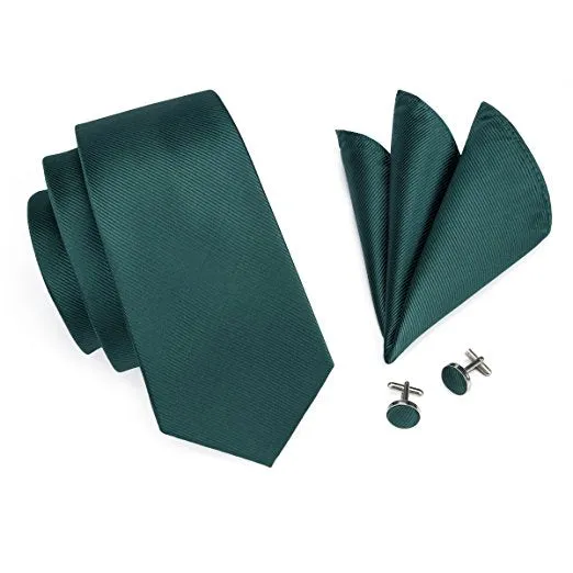 Solid Dark Green Wedding Necktie Set LBW102