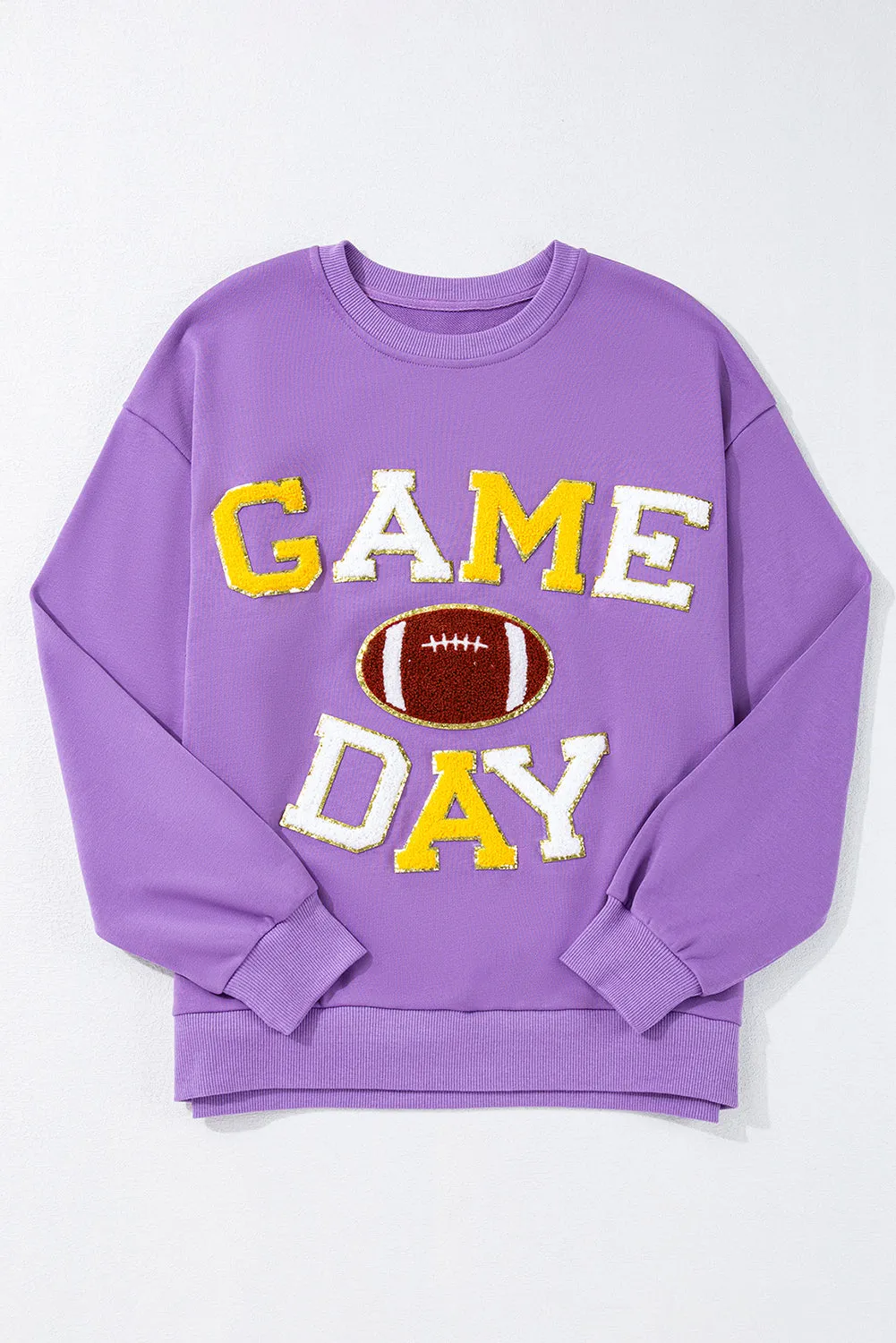 Tillandsia Purple GAME DAY Rugby Chenille Embroidered Pullover Sweatshirt