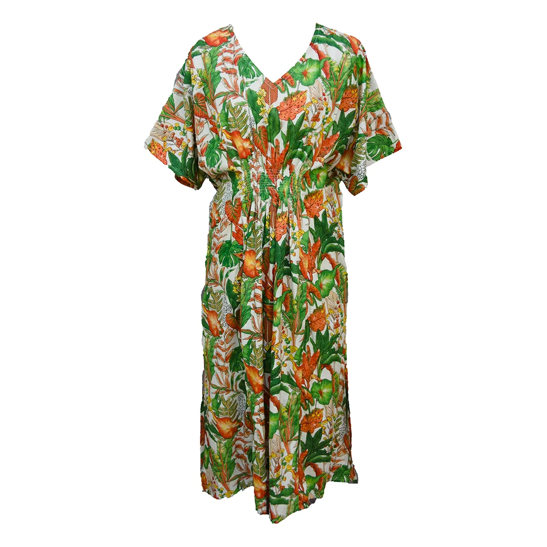 Tropical Orange Cotton Smocked Maxi Dress Size 16-32 P244