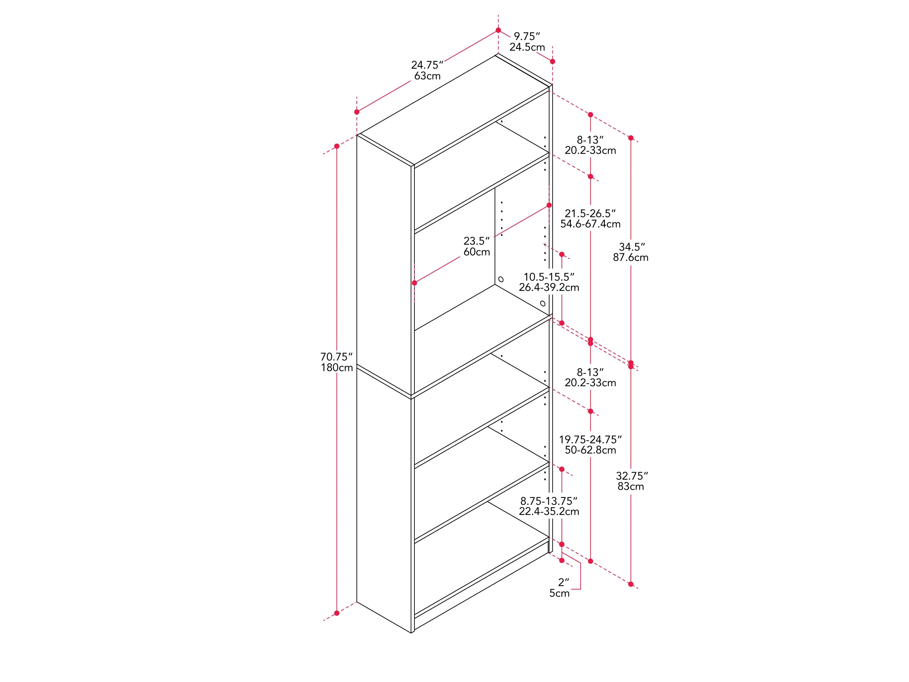 White 5-Tier Bookshelf