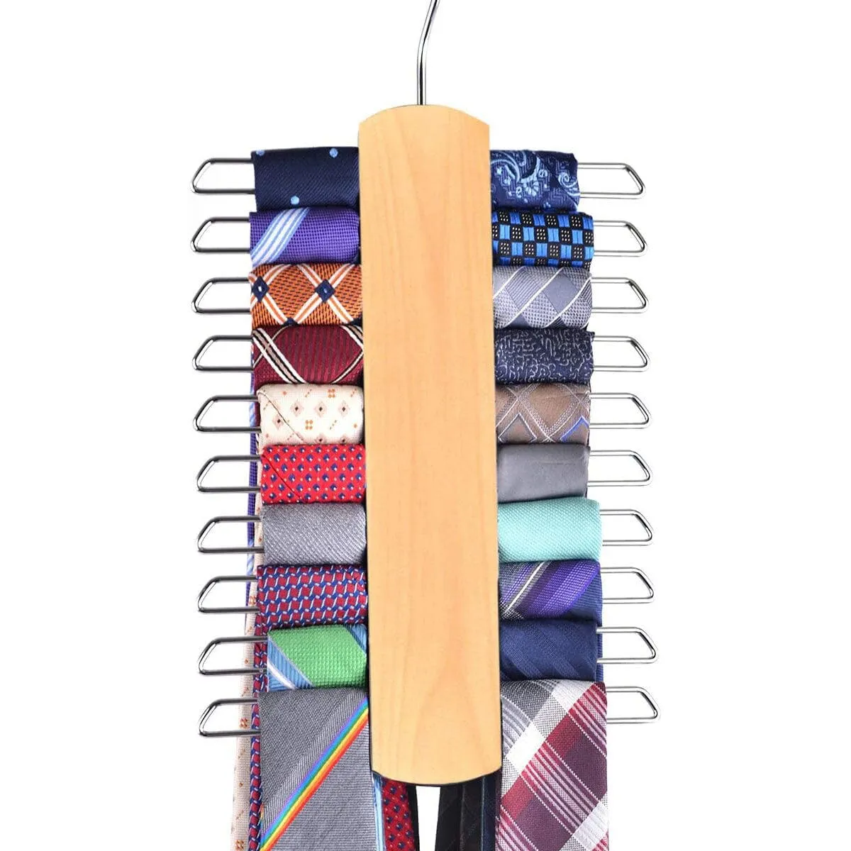 Wood Center Organizer and Storage Rack with a Non-Slip Finish - 20 Hooks